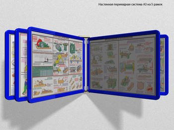 Настенная перекидная система а3 на 5 рамок (синяя) - Перекидные системы для плакатов, карманы и рамки - Настенные перекидные системы - Магазин охраны труда Протекторшоп